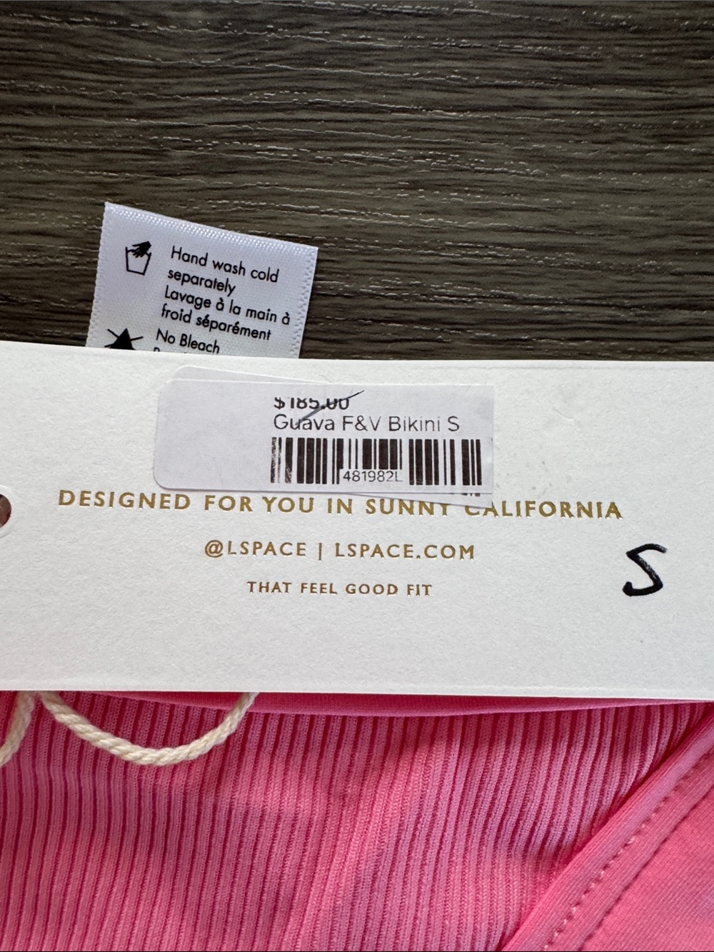 l*space Bright Pink Guava Ribbed Triangle Bikini Set - Picture 5 of 5